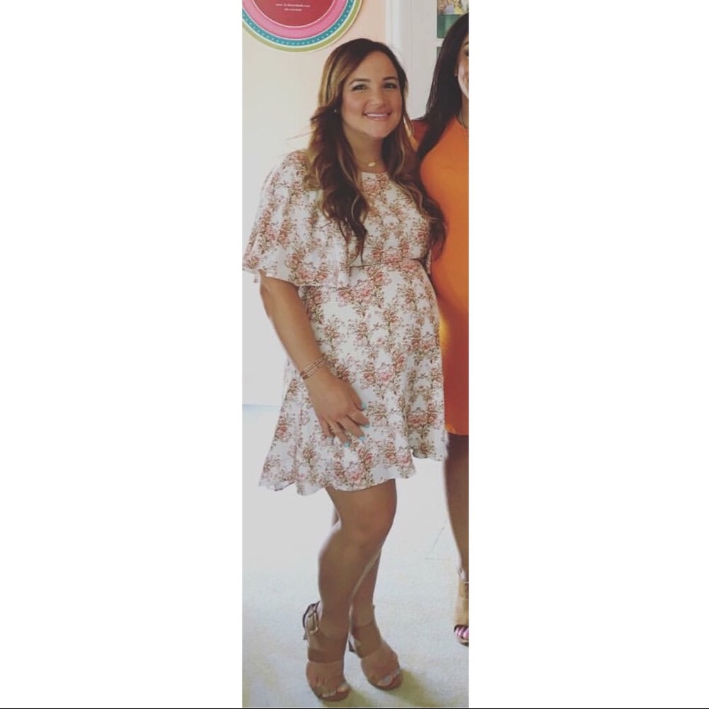 White with pink floral details dress